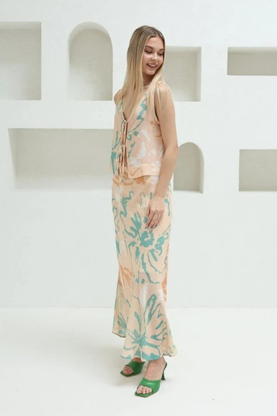 Bağcıklı Bluzlu Etek Takım - Pudra - Resim 4