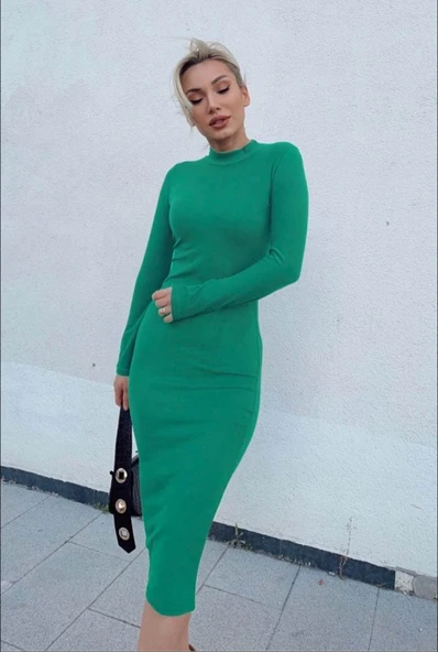 Kadın Yarım Balıkçı Yaka Süet Kumaş Fırsat ürün Midi Boy Elbise ürün görseli