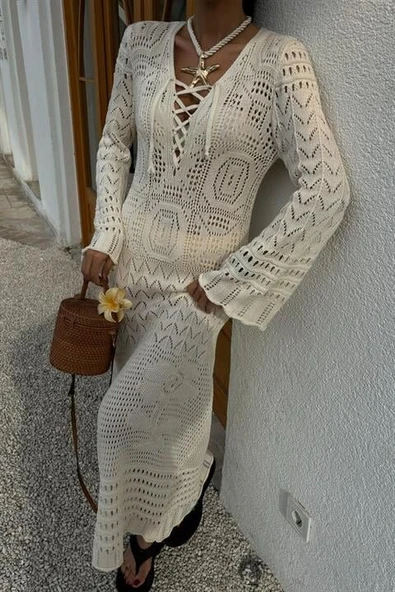 Birit Detaylı Ajurlu Elbise 2838 - Resim 5