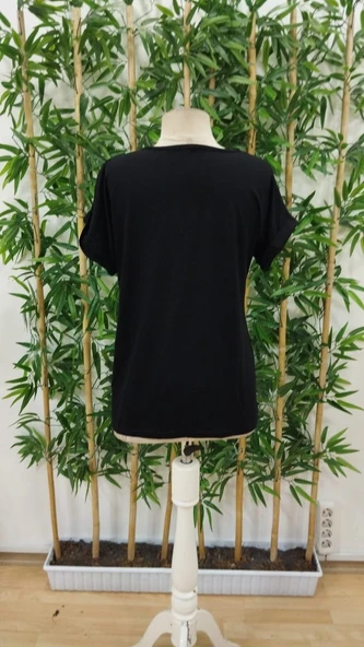 Kadın Kısa Kollu Bisiklet Yaka Dantel Detaylı Viskon Bluz - Resim 8