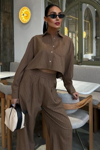 Crop Gömlekli Çizgili Takım 10080 - Resim 6