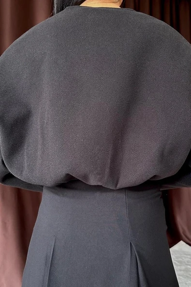 Siyah Kısa Önü Fermuarlı Bomber Ceket - Resim 4