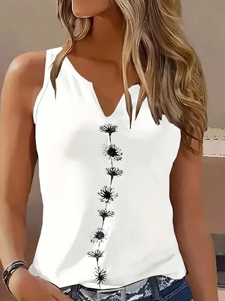 Kadın Askılı Kolsuz Desenli Bluz - Resim 3