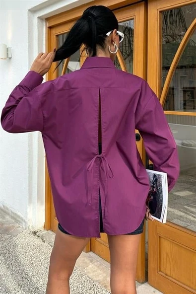 Süzine Cepli Arkası Yırtmaçlı Oversize Gömlek 3420 - Resim 6