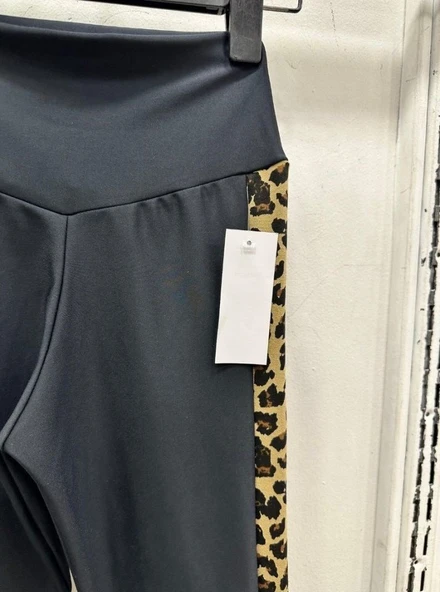 Kadın Full Likralı Mikro Dalgıç Kumaş Leopar Desenli Yüksek Bel Tayt - 4