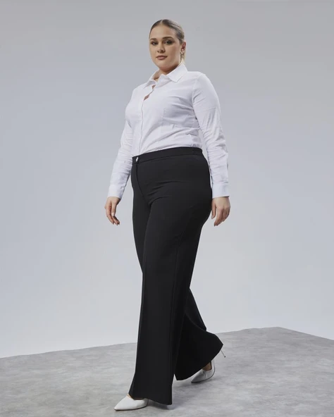 Poly Viscose Full Lycra Beli̇ Lasti̇kli̇ Battal Pantolon - 1