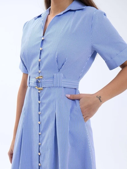 6948 ELBİSE-MAVİ BEYAZ ÇİZGİLİ - Resim 3