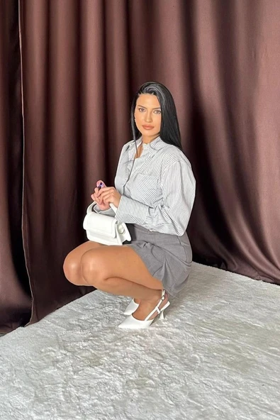 Füme Düğme Detaylı Pileli Etek - 2