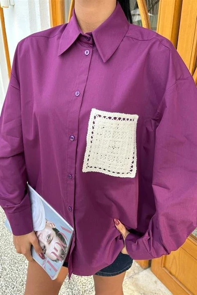 Süzine Cepli Arkası Yırtmaçlı Oversize Gömlek 3420 - Resim 8