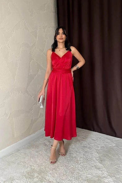 Kırmızı Taş Askılı Prenses Elbise - Resim 2