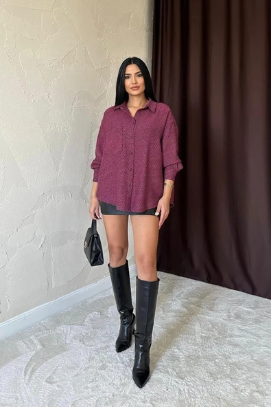 Fuşya Işıltılı Gömlek - 3