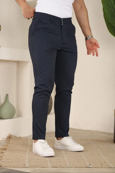 Erkek Casual Slim Fit Cord Desenli Kumaş Pantolon - 2