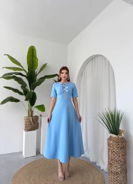 Wera Taşlı Fiyonk Detaylı Elbise - Resim 8