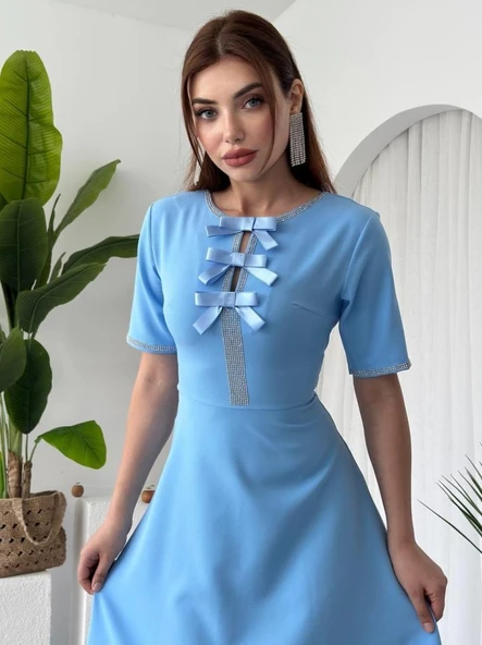 Wera Taşlı Fiyonk Detaylı Elbise - Resim 3