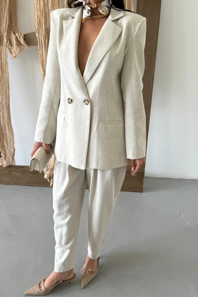 KETEN CEKET - PANTOLON TAKIM - Ham - Resim 3