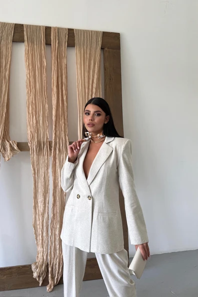 KETEN CEKET - PANTOLON TAKIM - Ham - Resim 2