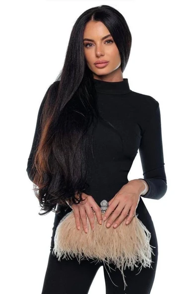 Kadın Dalgıç Kumaş Sırt Dantel Detaylı Maxi Boy Tulum - Resim 3