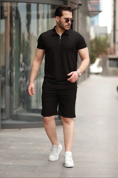 Erkek Yakalı Fermuarlı T-shirt şort Ikili Takım - 4