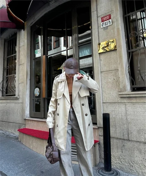 TRENCH KISA ŞANEL BOY - Ekru - Resim 3