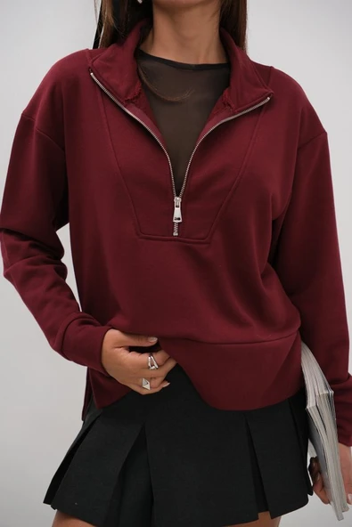 Fermuar Ve Dikiş Detaylı Sweatshirt - 1
