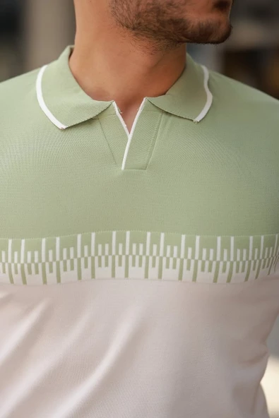 Erkek Hemşire Yaka çift Renk Kısa Kollu Tişört - Resim 3