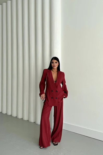 MODAL 4 DÜĞME ASTARSIZ CEKET - PANTOLON TAKIM - Bordo ürün görseli