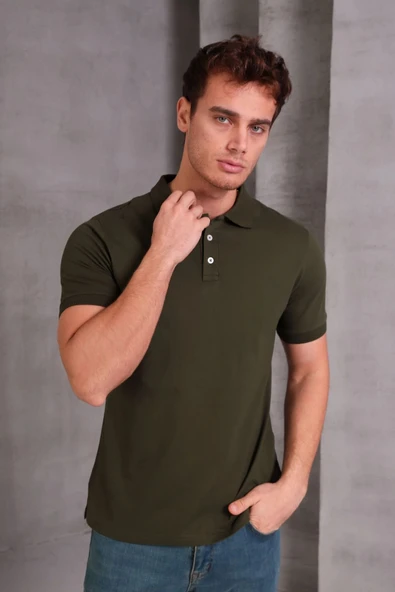 Erkek Slim Fit Pamuklu Yumuşak Doku Nefes Alan Kumaş Yakalı Tişört ürün görseli