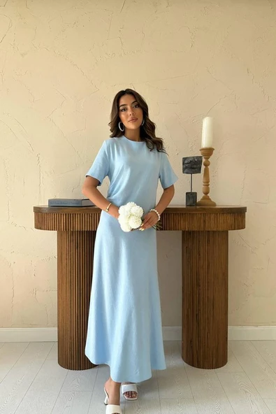 Bebe Mavi Pileli Bisiklet Yaka Elbise - Resim 2