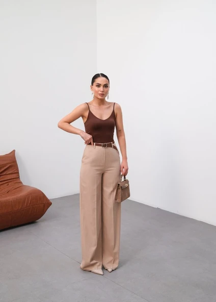 Keten Kemerli̇ Ve Dökümlü Palazzo Pantolon (Kemer Dahi̇l) - Resim 4