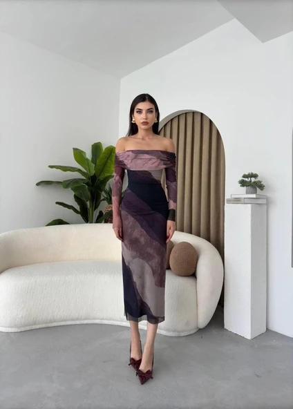 Sevilla Madonna Yaka Tül Elbise - Resim 3