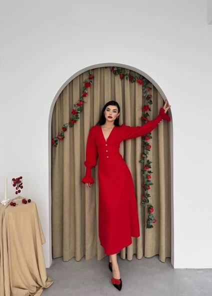 Meta Düğme Detaylı Elbise - Resim 4