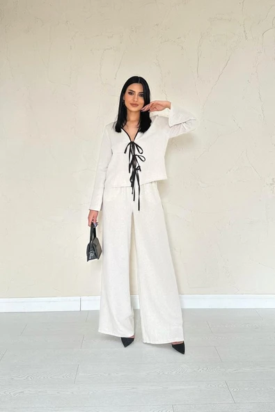 Bej Fiyonklu Keten Takım ürün görseli