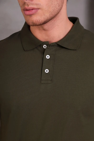 Erkek Slim Fit Pamuklu Yumuşak Doku Nefes Alan Kumaş Yakalı Tişört - Resim 3