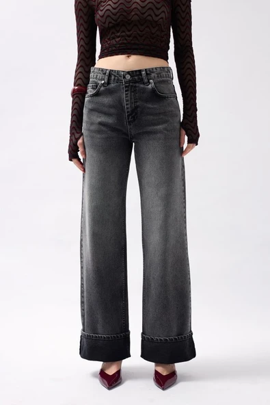 Paça Katlamalı Yüksek Bel Jean - 4