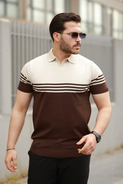 Erkek Yakalı Parça Renk Kısa Kollu T-shirt - 1