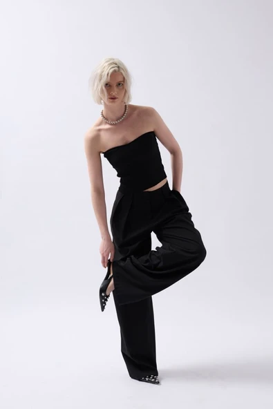 Straplez Dokulu Crop - Resim 3