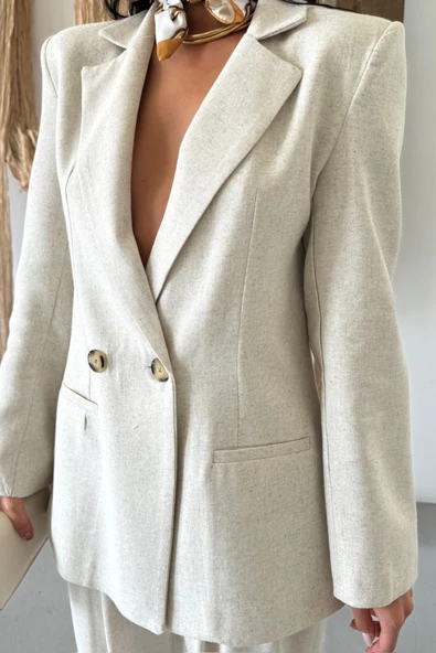 KETEN CEKET - PANTOLON TAKIM - Ham - Resim 4