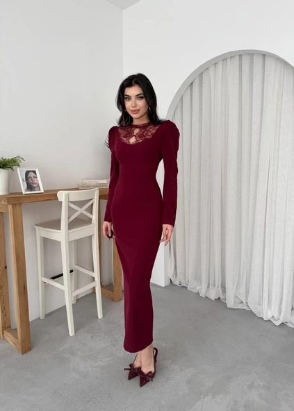 Port Dantel Detay Elbise - Resim 6