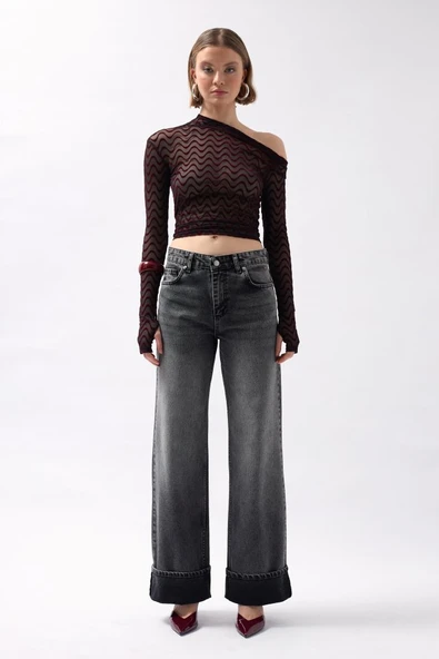 Paça Katlamalı Yüksek Bel Jean - 2