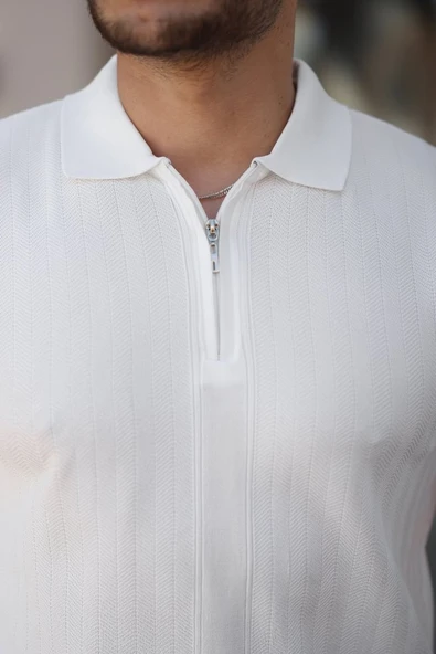 Erkek Yakası Fermuarlı Kısa Kollu T-shirt - 3