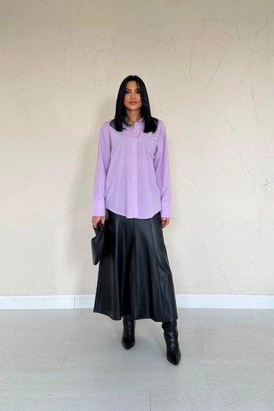 Lila Poplin Gömlek - Resim 2