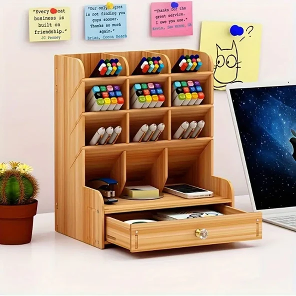 Bölmeli ve Çekmeceli Ahşap Organizer - 3
