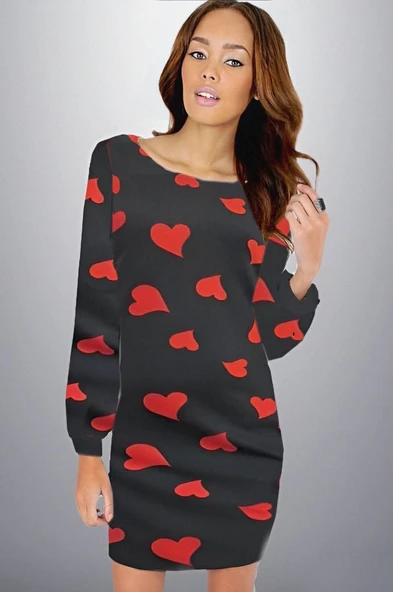 Kadın Uzun Kollu Bisiklet Yaka Dalgıç Mini Boy Elbise - Resim 8