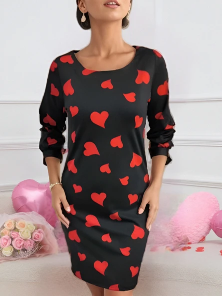 Kadın Uzun Kollu Bisiklet Yaka Dalgıç Mini Boy Elbise - Resim 9