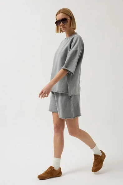 Oversize Lazer Kesim Bisiklet Yaka T-Shirt - Resim 8