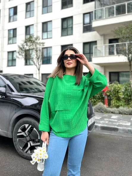 Kadın Yarasa Kol Aerobin Kumaş Bluz ürün görseli