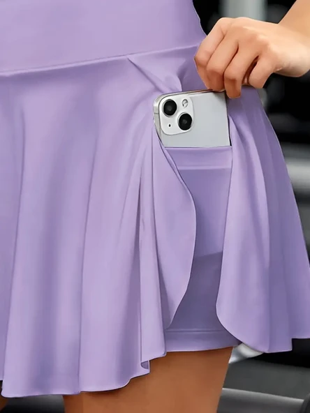 Kadın Yüksek Bel Cepli Sandy Short Etek - Resim 3