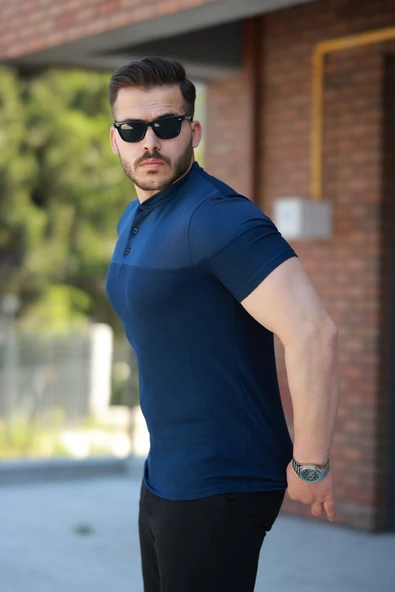 Erkek Hakim Yakalı Kısa Kollu Pamuklu T-shirt - Resim 2