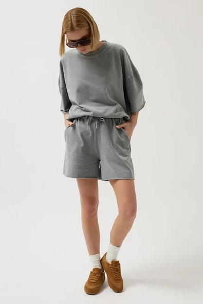 Oversize Lazer Kesim Bisiklet Yaka T-Shirt - Resim 3