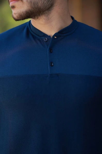 Erkek Hakim Yakalı Kısa Kollu Pamuklu T-shirt - Resim 3